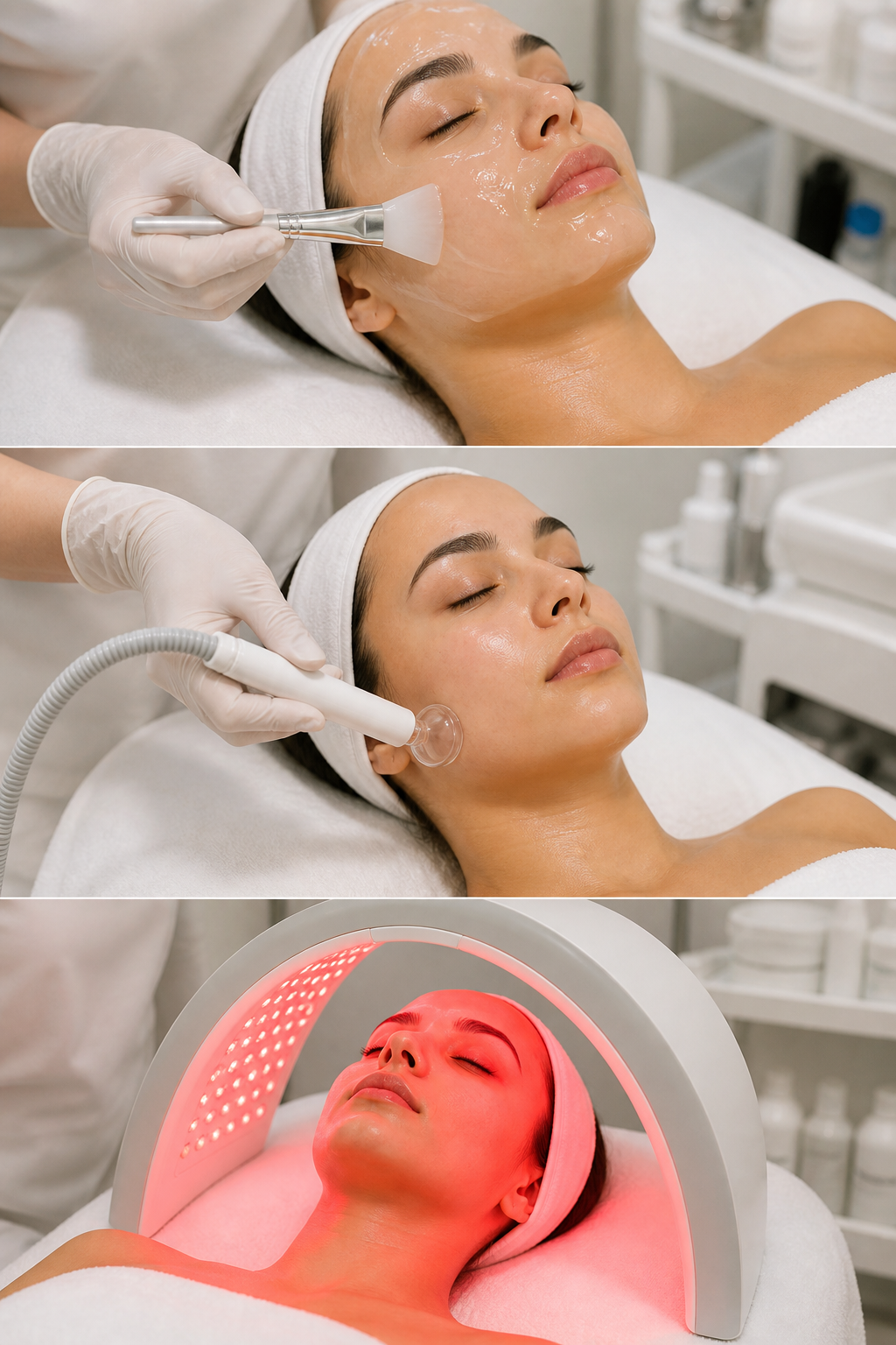 Celebrity Facial — gel mask, single-cup machine cupping, and arched LED therapy
